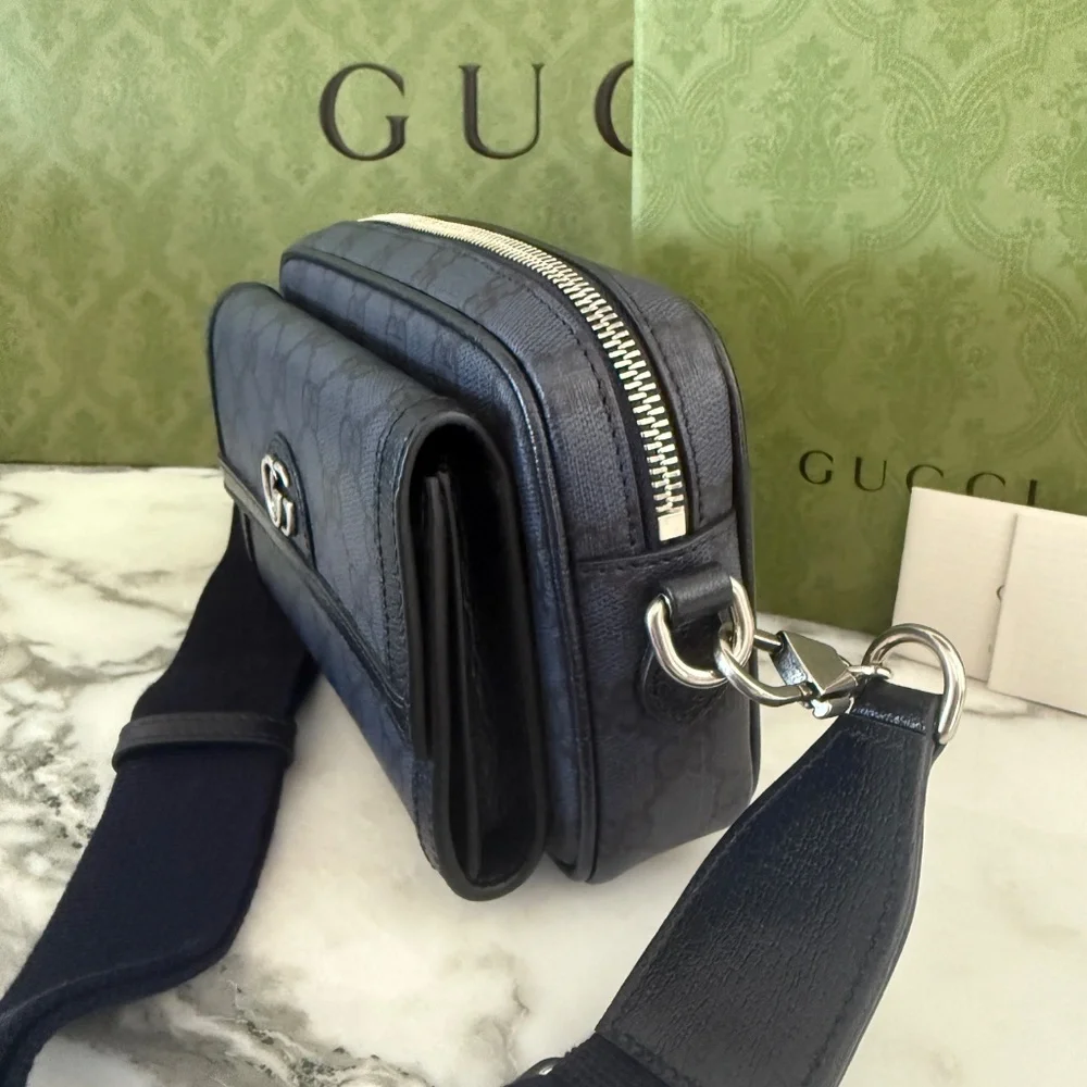 GUCCI GG MINI SHOULDER BAG GG SUPREME/SILVER HARDWARE 746308, Blue‎ Canvas